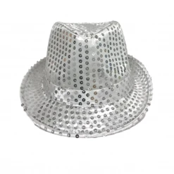 Mardi Gras Spot Silver LED Fedora With 14 White Lights (Each) Light-Ups