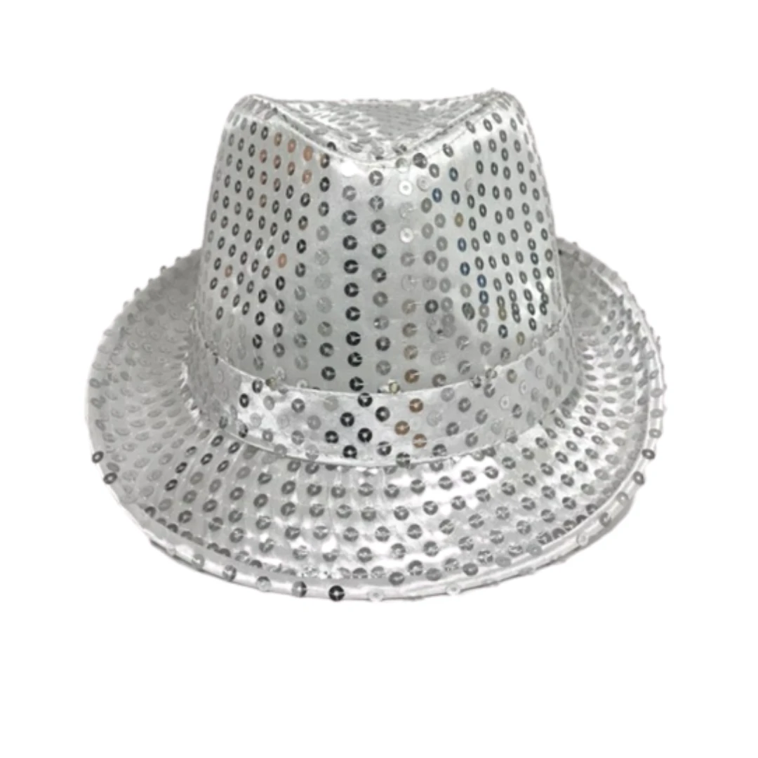 Mardi Gras Spot Silver LED Fedora With 14 White Lights (Each) Light-Ups Mardi Gras Spot Silver LED Fedora With 14 White Lights (Each) Light-Ups