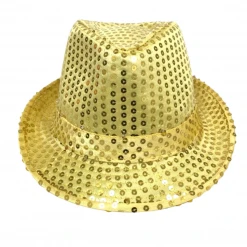 Mardi Gras Spot Gold LED Fedora With 14 White Lights (Each)