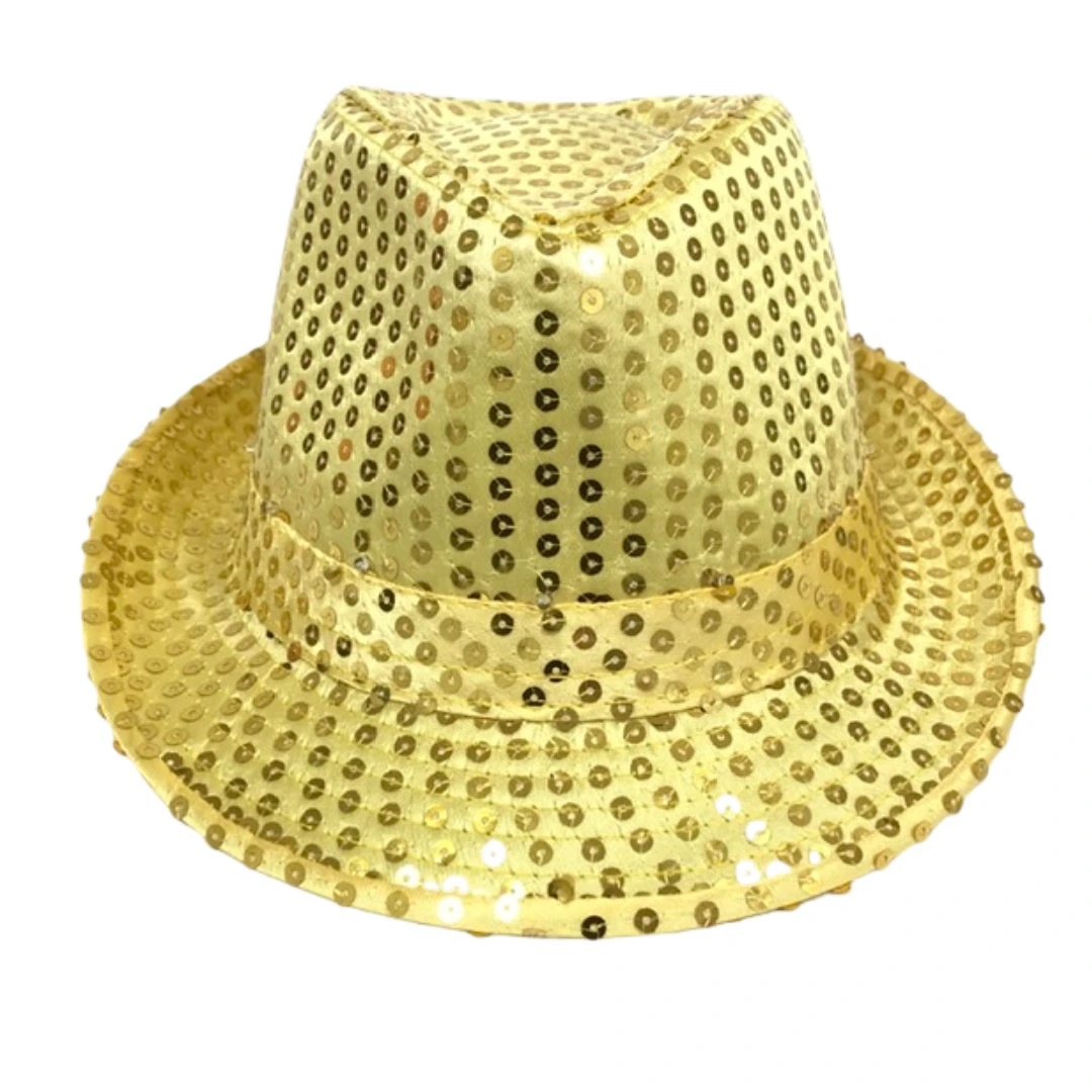 Mardi Gras Spot Gold LED Fedora With 14 White Lights (Each) 3 Mardi Gras Spot Gold LED Fedora With 14 White Lights (Each)