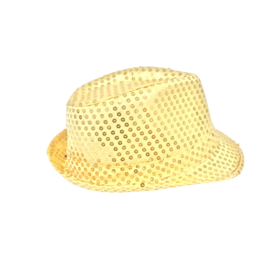 Mardi Gras Spot Gold LED Fedora With 14 White Lights (Each) 4 Mardi Gras Spot Gold LED Fedora With 14 White Lights (Each)