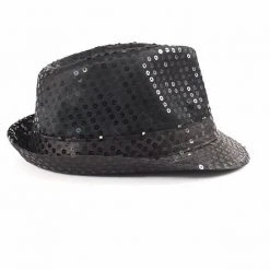 Mardi Gras Spot Light-Ups Black LED Fedora With 14 White Lights (Each)
