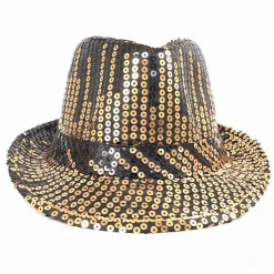 Mardi Gras Spot Black And Gold Sequin Fedora (Each) Party Supplies
