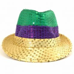 Mardi Gras Spot Party Supplies Purple, Green And Gold Sequin Fedora (Each)