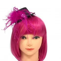 Mardi Gras Spot Party Supplies Mini Black Top Hat With Hot Pink Feather And Silver Stone (Each) 5 Mardi Gras Spot Party Supplies Mini Black Top Hat With Hot Pink Feather And Silver Stone (Each)