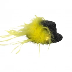 Mardi Gras Spot Mini Black Top Hat With Yellow Feather And Gold Stone (Each) Party Supplies