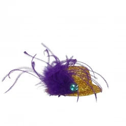 Mardi Gras Spot Party Supplies Mini Gold Top Hat With Purple Feather And Green Stone (Each)