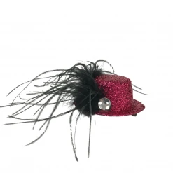 Mardi Gras Spot Party Supplies Mini Hot Pink Top Hat With Black Feather And Silver Stone (Each)