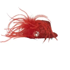 Mardi Gras Spot Party Supplies Mini Red Top Hat With Red Feather And Silver Stone (Each)