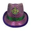 Mardi Gras Spot LED Purple And Green Sequin Fedora With Gold Fleur De Lis (Each)