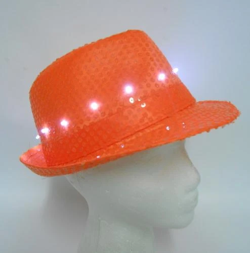 Mardi Gras Spot Light-Ups Neon Orange LED Fedora With 14 White Lights (Each) 6 Mardi Gras Spot Light-Ups Neon Orange LED Fedora With 14 White Lights (Each)