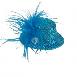 Mardi Gras Spot Mini Turquoise Top Hat With Turquoise Feathers And Silver Stone (Each)