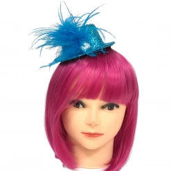 Mardi Gras Spot Mini Turquoise Top Hat With Turquoise Feathers And Silver Stone (Each)