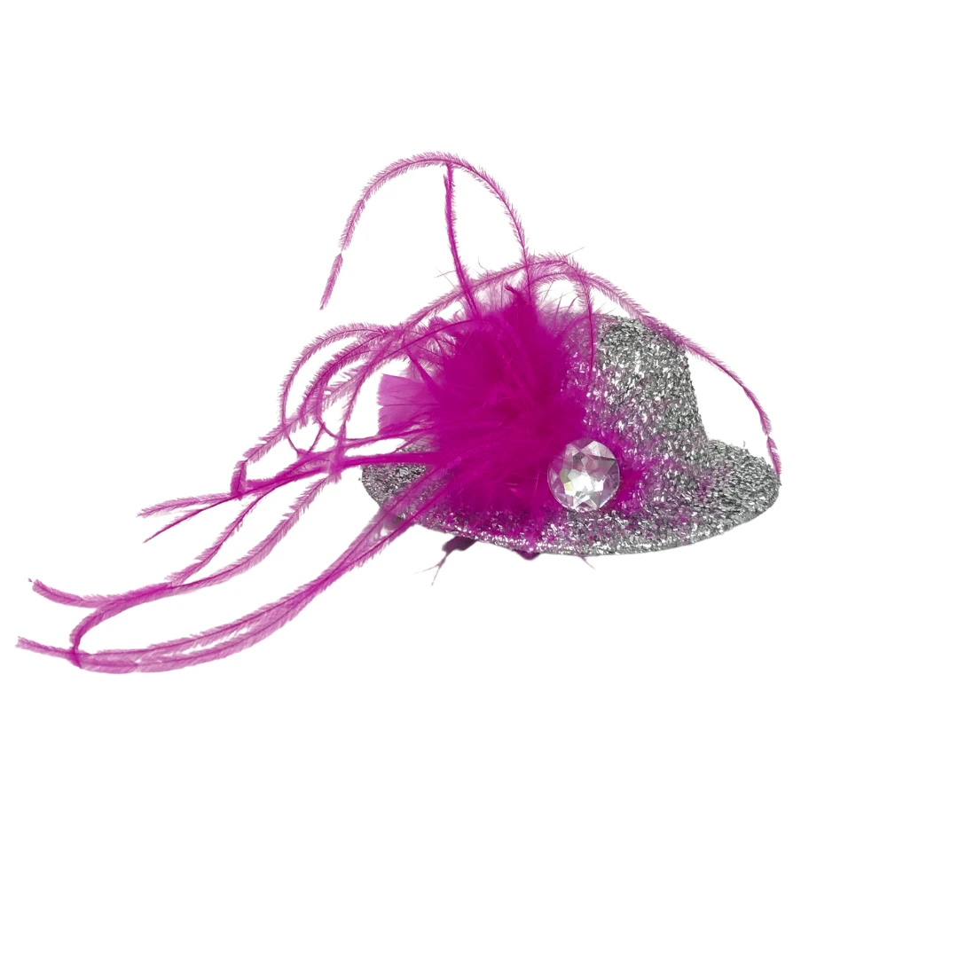 Plush Appeal, LLC Party Supplies Mini Silver Top Hat With Pink Feathers And Silver Stone (Each) 3 Plush Appeal, LLC Party Supplies Mini Silver Top Hat With Pink Feathers And Silver Stone (Each)