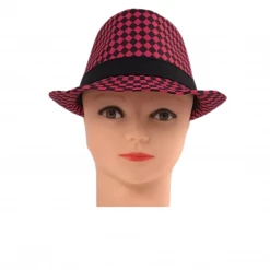 Mardi Gras Spot Pink And Black Houndstooth Fedora (Each)