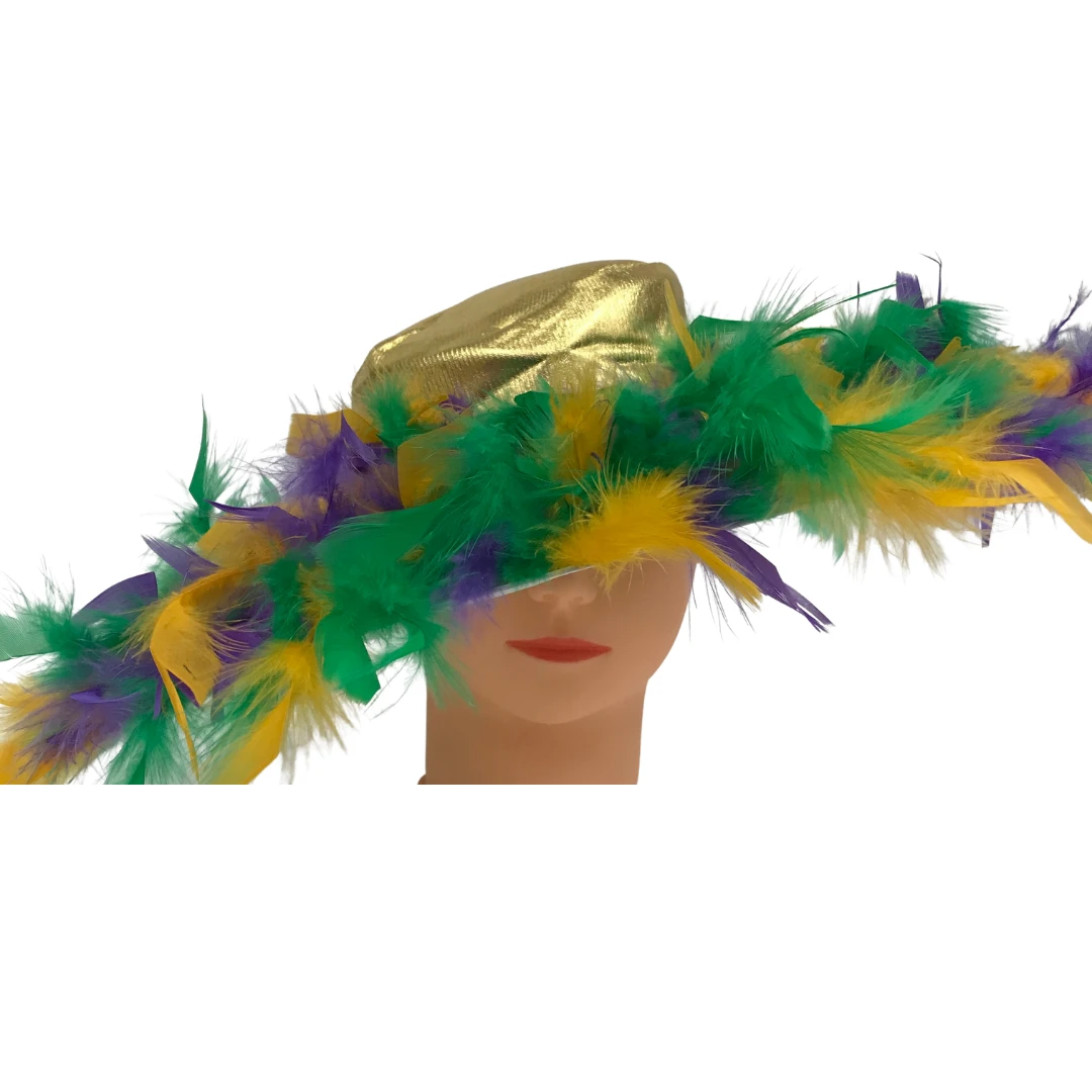Sale Gold Lame Hat With Purple, Green And Gold Feathers (Each) Party Supplies 5 Sale Gold Lame Hat With Purple, Green And Gold Feathers (Each) Party Supplies