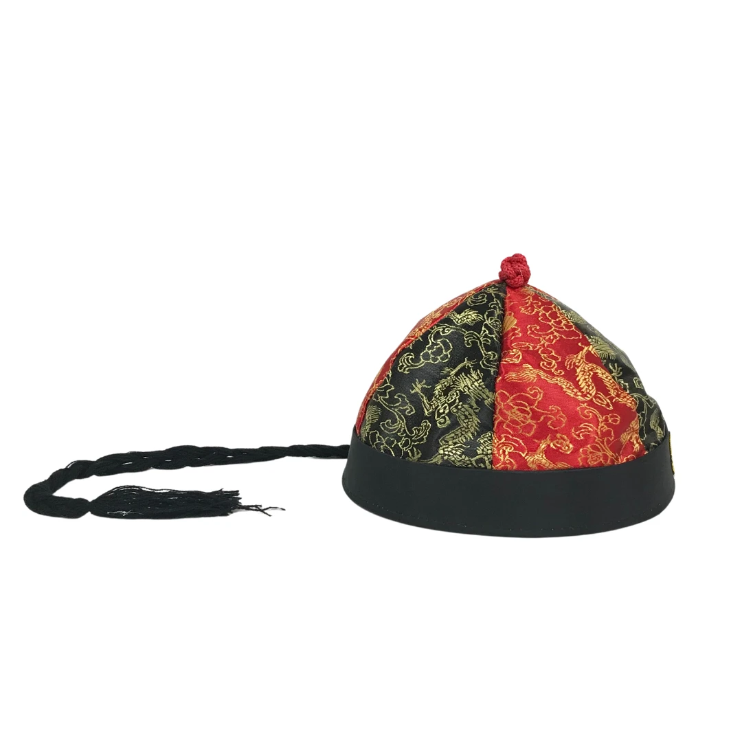 Sale Red And Black Chinese Hat With Braid (Each) 4 Sale Red And Black Chinese Hat With Braid (Each)