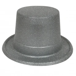 Plush Appeal, LLC Silver Glittered Top Hat (Each) Party Supplies