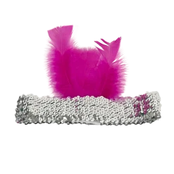 Sale Silver Sequin Headband With Hot Pink Feather On Side (Each)