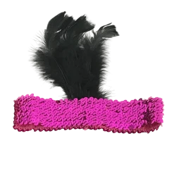 Sale Hot Pink Sequin Headband With Black Feather On Side (Each) Headbands
