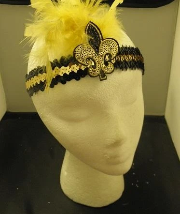 Plush Appeal, LLC Black And Gold Sequin Headband With Fleur De Lis And Feathers (Each) Headbands 3 Plush Appeal, LLC Black And Gold Sequin Headband With Fleur De Lis And Feathers (Each) Headbands