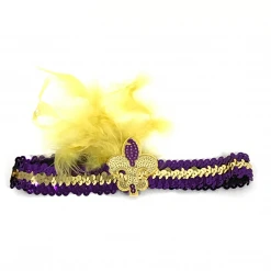 Plush Appeal, LLC Purple And Gold Sequin Headband With Fleur De Lis And Feathers (Each)