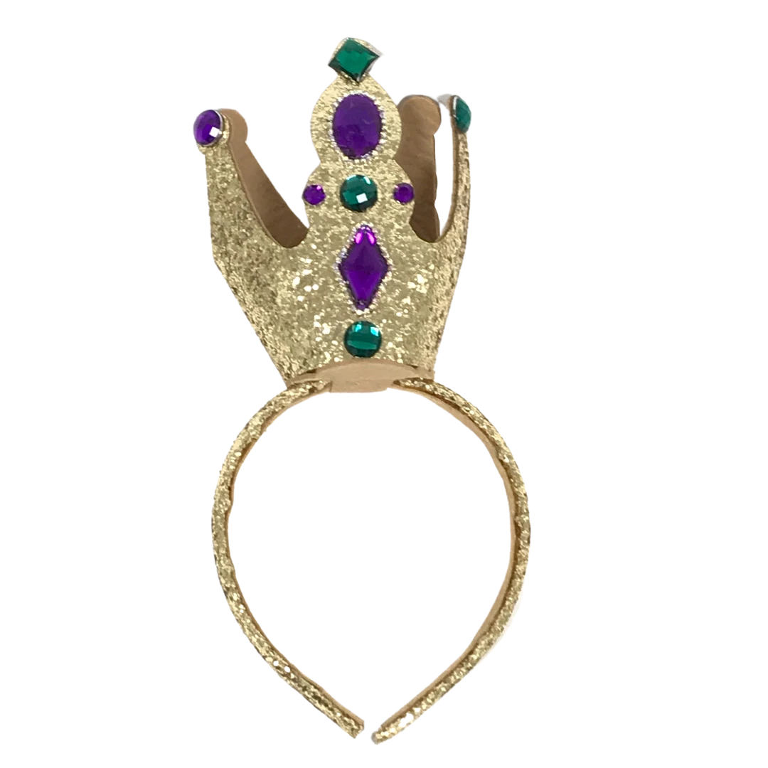 Mardi Gras Spot Gold Glittered Crown With Purple, Green And Clear Stones (Each) Headbands 3 Mardi Gras Spot Gold Glittered Crown With Purple, Green And Clear Stones (Each) Headbands