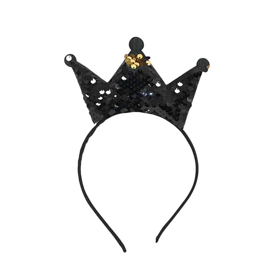 Mardi Gras Spot Black And Gold Sequin Crown Headband (Each) Headbands 3 Mardi Gras Spot Black And Gold Sequin Crown Headband (Each) Headbands