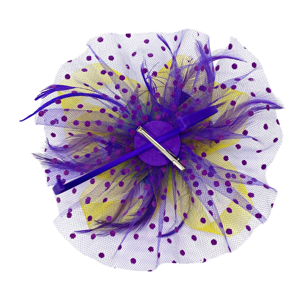 - No Manufacturer - Mardi Gras Floral Beads Feather Net Fascinator (Each) Headbands 4 - No Manufacturer - Mardi Gras Floral Beads Feather Net Fascinator (Each) Headbands