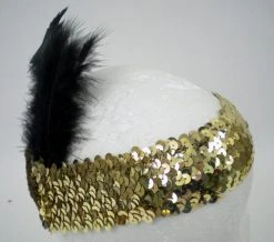 Mardi Gras Spot Gold Headband With Black Feather On Side (Each) Headbands