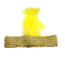 Plush Appeal, LLC Gold Sequin Headband With Golden Yellow Feather On Side (Each) Headbands