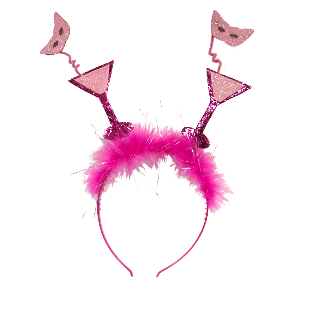 Sale Hot Pink Fur With Light Pink Martini Glasses And Masks Headband (Each) Headbands 3 Sale Hot Pink Fur With Light Pink Martini Glasses And Masks Headband (Each) Headbands