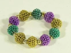 SBDOZEN 7" Purple, Green And Gold Berry Mardi Gras Bracelet (Dozen) Beads