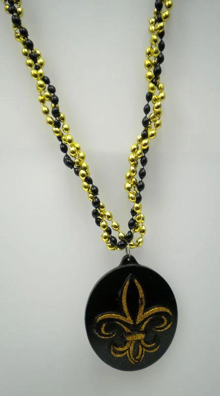 SBDOZEN Beads 36" Black And Gold Braided Chain With A Fleur De Lis Glitter Medallion (Dozen) 3 SBDOZEN Beads 36" Black And Gold Braided Chain With A Fleur De Lis Glitter Medallion (Dozen)