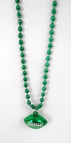 SBDOZEN 33" 6 X 9mm Oval Green Bead With Football Pendant (Dozen)