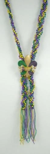 SBDOZEN Purple, Green And Gold Braided Fleur De Lis Bead With Tassel (Dozen)