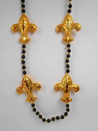 SBDOZEN 42" Necklace With Four 3.5" Black And Gold Fleur De Lis (Dozen) Beads SBDOZEN 42" Necklace With Four 3.5" Black And Gold Fleur De Lis (Dozen) Beads