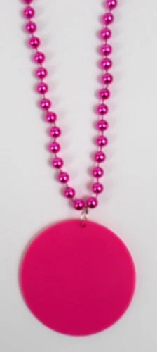 SB3125 Beads 33" 7mm Metallic Hot Pink Bead Necklace With 2.5" Hot Pink Disc (Each)