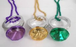 SB10625 Beads 33" 7mm Purple, Green And Gold Jumbo Diamond Ring Necklace (Each)