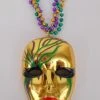 Mardi Gras Spot Beads 36" Purple, Green And Gold Mask Medallion Bead (Dozen) 1 Mardi Gras Spot Beads 36" Purple, Green And Gold Mask Medallion Bead (Dozen)