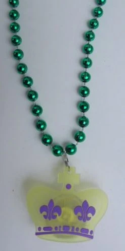 SB10625 33" 7mm Green With Mardi Gras Crown Silicon Light-Up Necklace (Each)