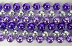 Mardi Gras Spot 48" 14mm Round Metallic Silver And Purple Mardi Gras Beads - Case (10 Dozen)