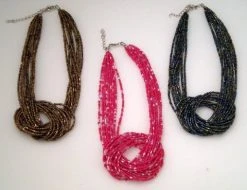 Mardi Gras Spot Beads Multi-Strand Knot Necklace 14" - 3 Colors (Pack Of 6)