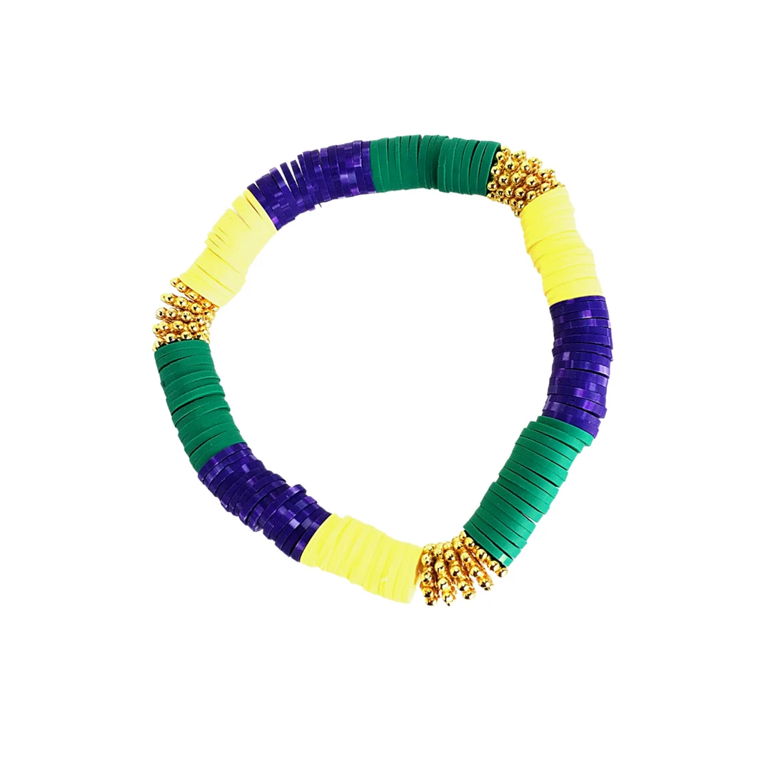Mardi Gras Spot Mardi Gras Rubber Heshi Bead Stretch Bracelet (Each) Mardi Gras Spot Mardi Gras Rubber Heshi Bead Stretch Bracelet (Each)