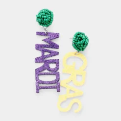 Sale Gifts & Apparel Purple, Green And Yellow Mardi Gras Glitter Bling Dangle Earrings (Pair)