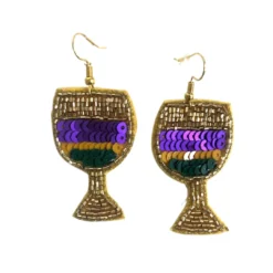 - No Manufacturer - Gifts & Apparel Mardi Gras Wine Glass Earrings (Pair)