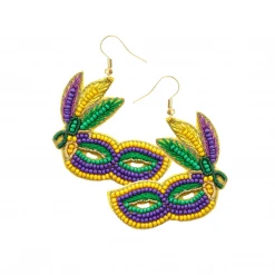- No Manufacturer - Gifts & Apparel Dangling Mardi Gras Mask Seed Bead Earrings (Pair)