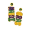 - No Manufacturer - Mardi Gras Beaded Words Earrings (Pair) Gifts & Apparel