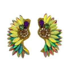 Plush Appeal, LLC Mardi Gras Iridescent Fan Earrings With Stones (Pair) Gifts & Apparel