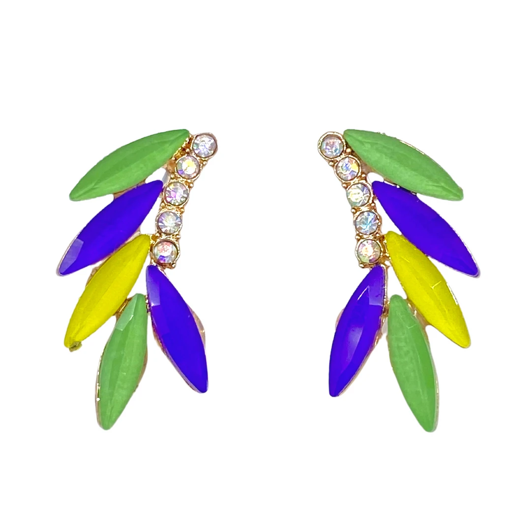 Plush Appeal, LLC Mardi Gras Leaves With Rhinestones Earrings (Pair) Gifts & Apparel 3 Plush Appeal, LLC Mardi Gras Leaves With Rhinestones Earrings (Pair) Gifts & Apparel